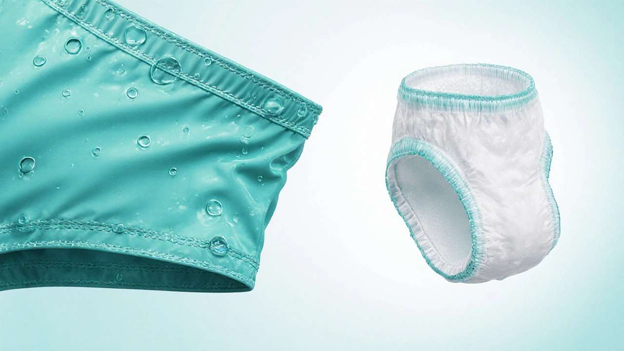 Close-up of silicone‑coated swimwear fabric with water droplets.