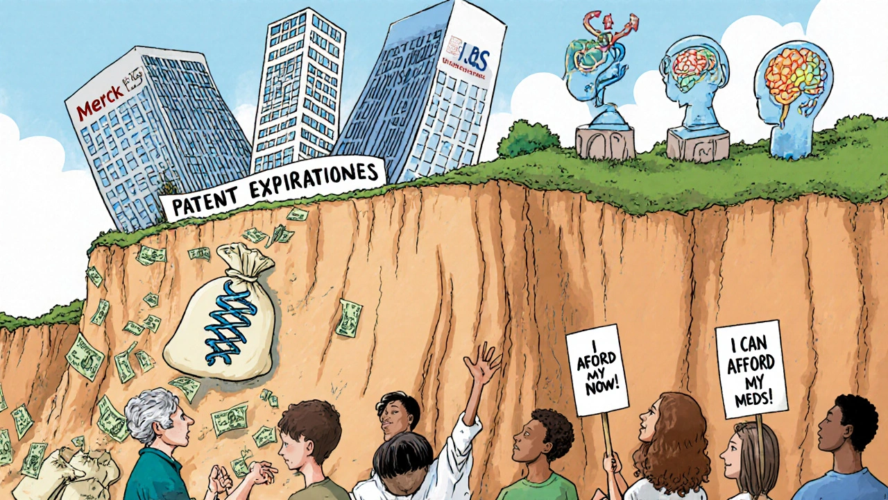 Pharmaceutical companies falling off a patent cliff as patients and generics catch savings, with new medical tech rising above.