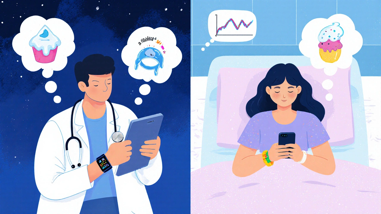 Side-by-side of medical and consumer sleep trackers, with melting sleep stage estimates and a rising sleep trend graph.