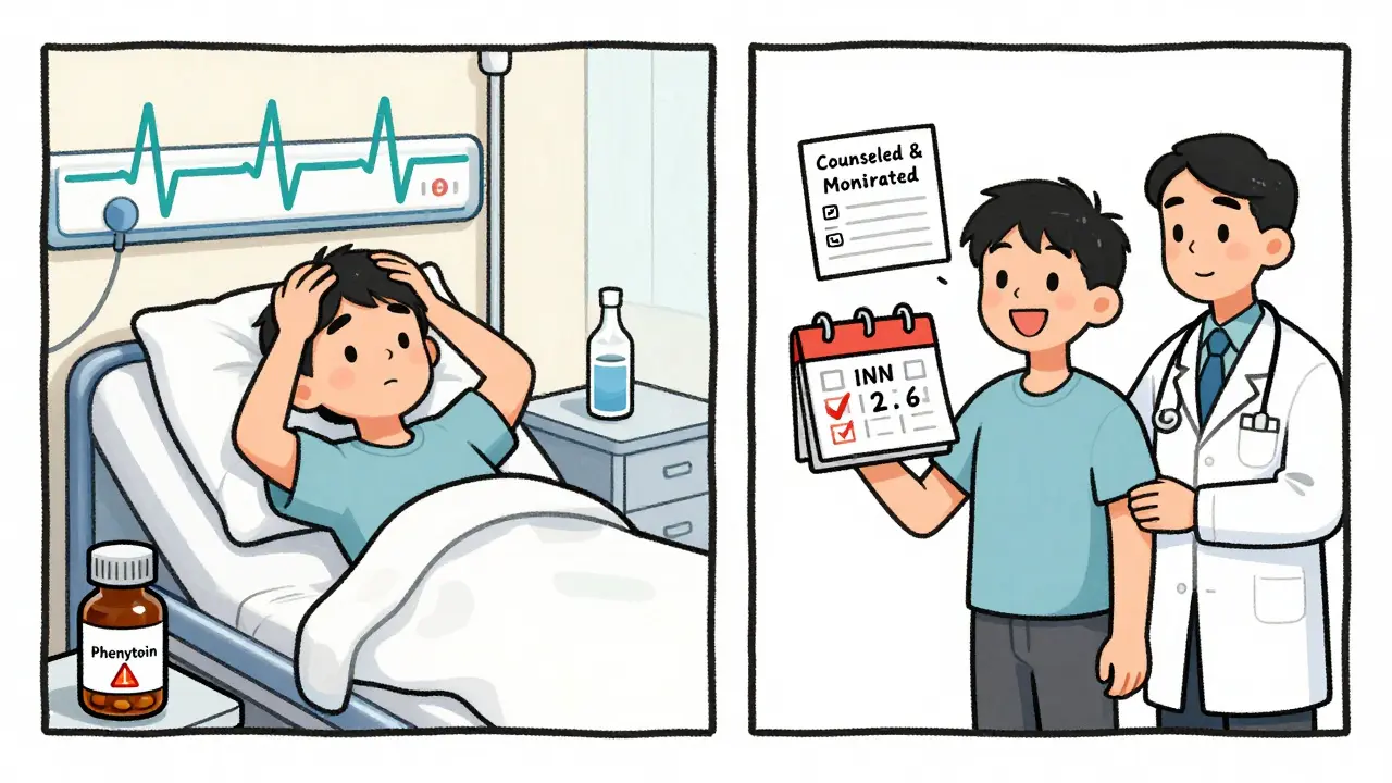 Split image showing a patient in distress after a generic switch versus a calm patient after proper monitoring.