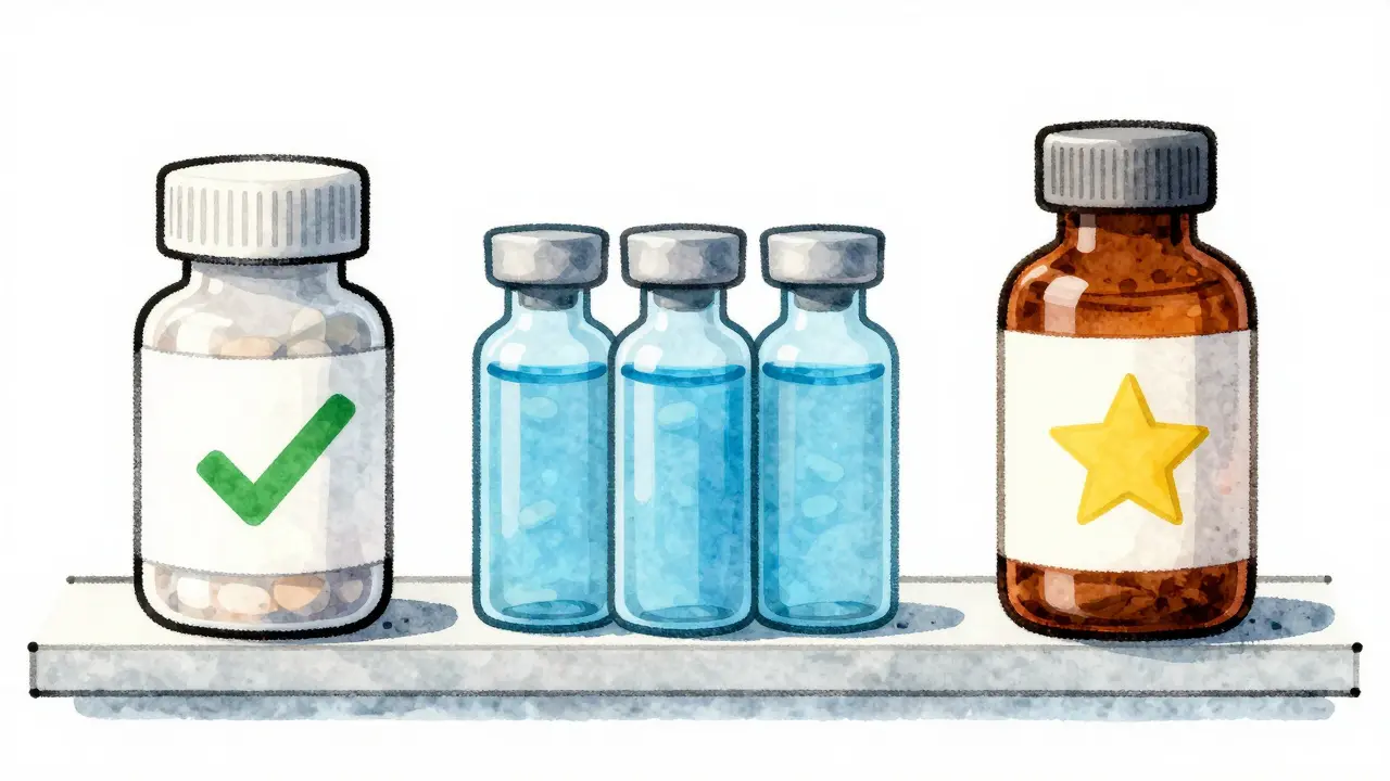 Illustrated medication bottles comparing standard and sensitive drug types.