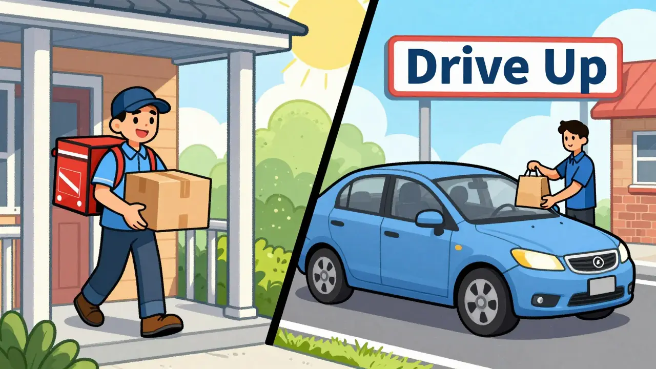 Comparison of home delivery and store drive-up pickup services.