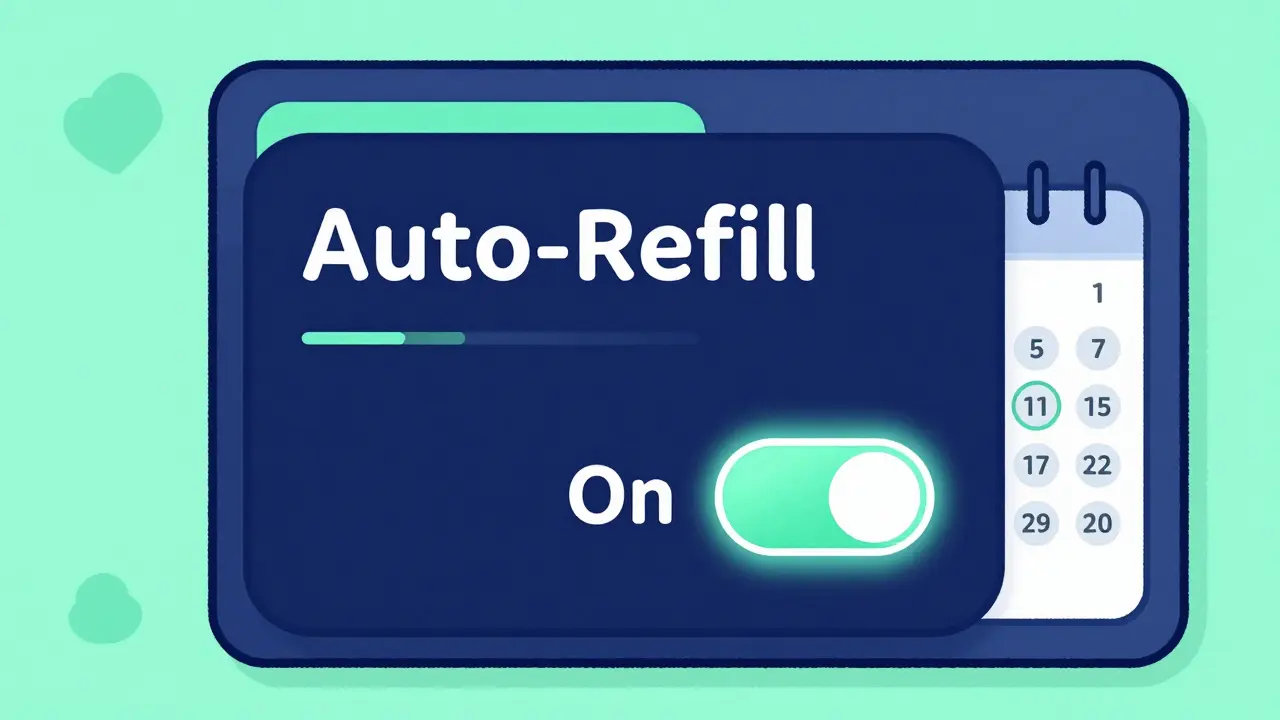 Digital app screen showing an active auto-refill setting for medication.