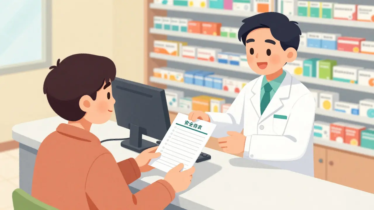 Patient giving a reconciled medication list to a pharmacist.