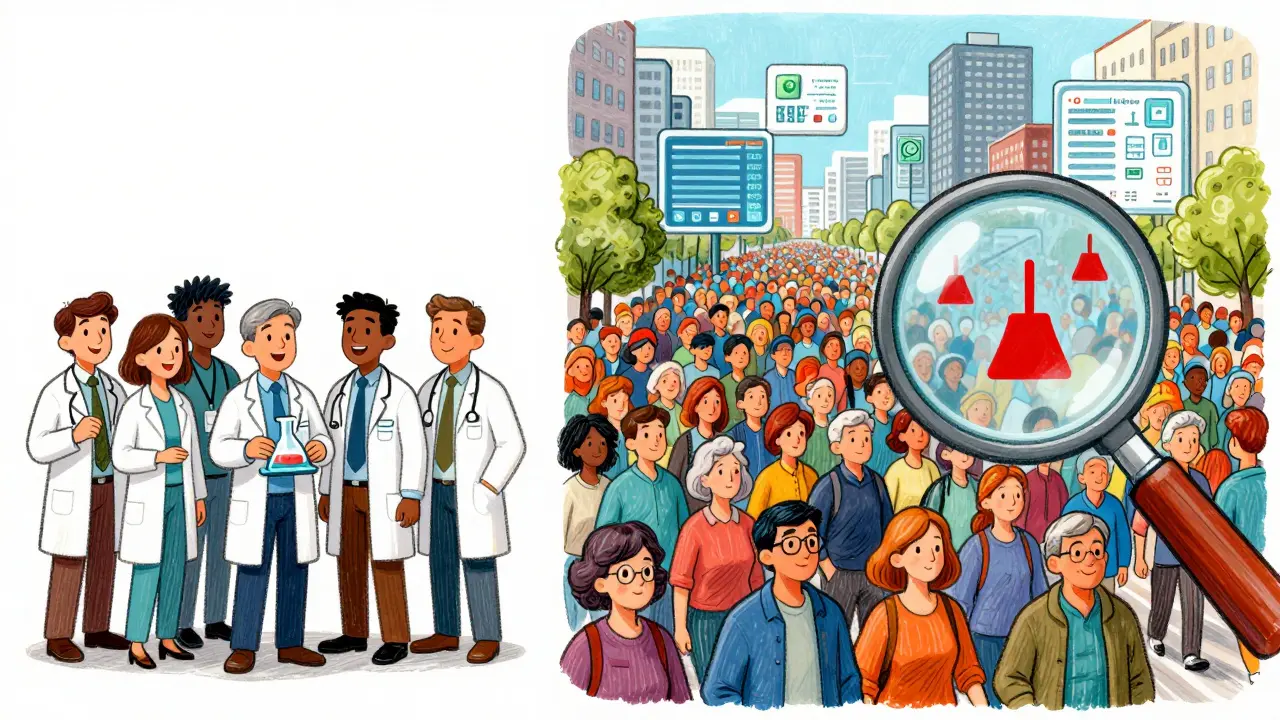 Comparison of small clinical trials vs mass patient surveillance