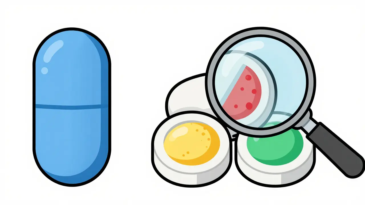 Cross-sections showing different fillers in generic meds