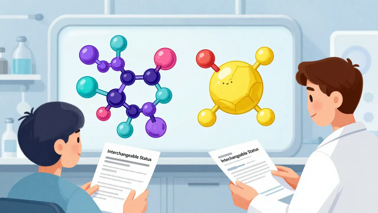 Doctor and patient discussing biosimilar interchangeability status