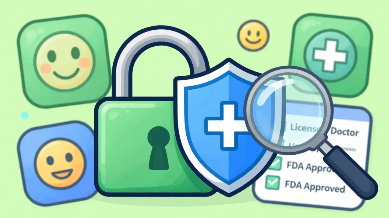 Graphic symbolizing safe and verified online prescription services with security icons.