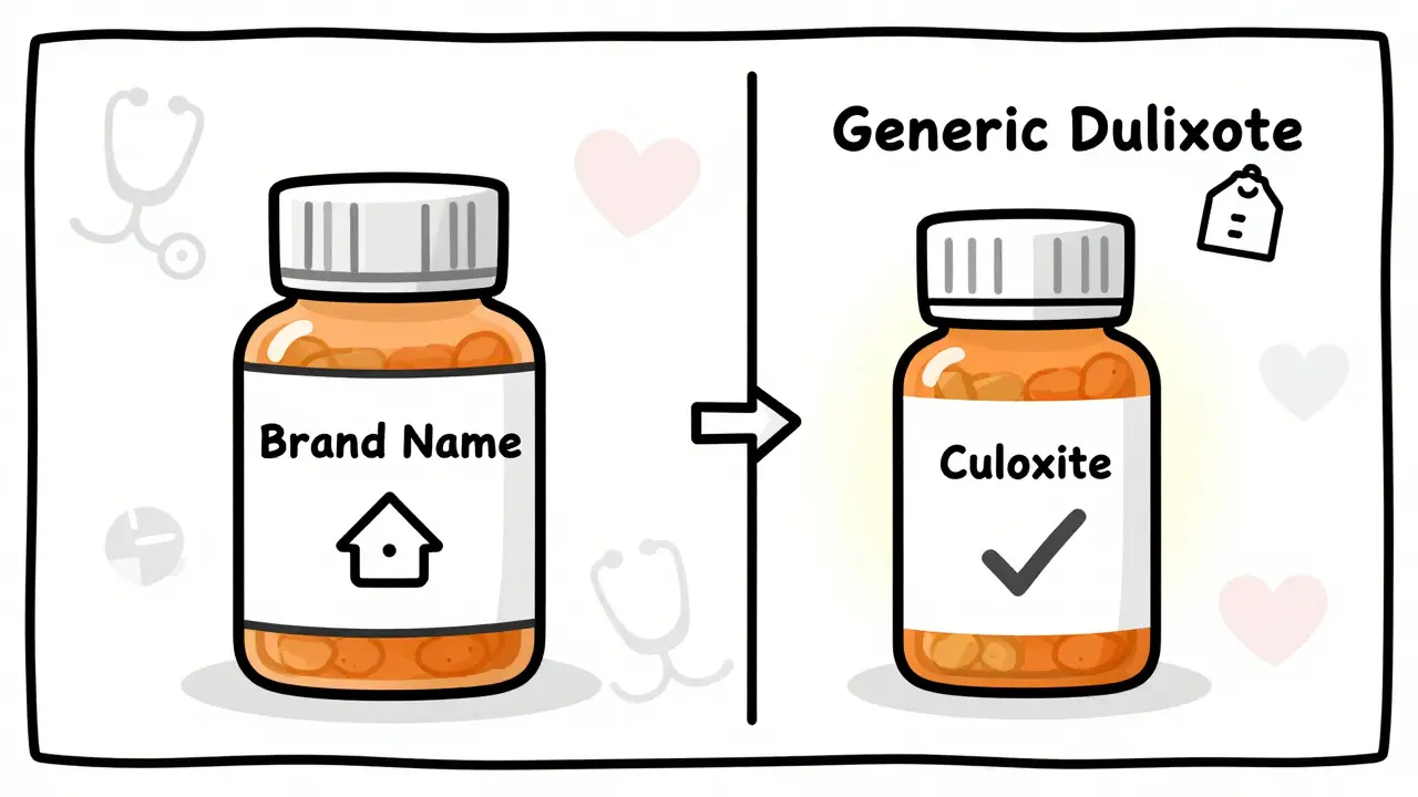 Illustration comparing brand-name medication costs versus affordable generic options.