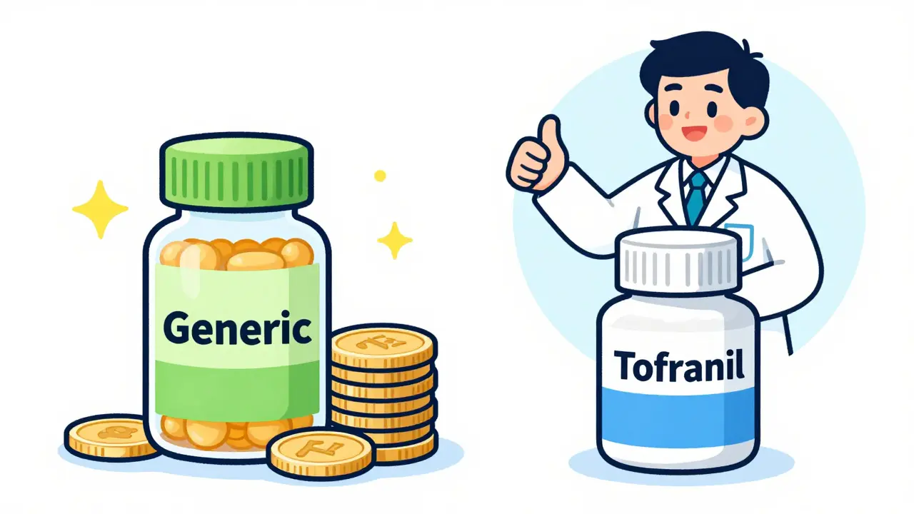 Illustration comparing generic medication costs versus brand name prices.