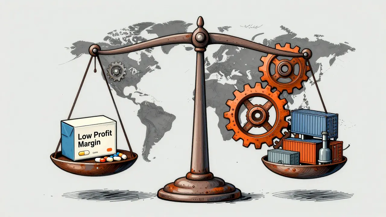 Illustration of fragile global drug supply chain with low margins