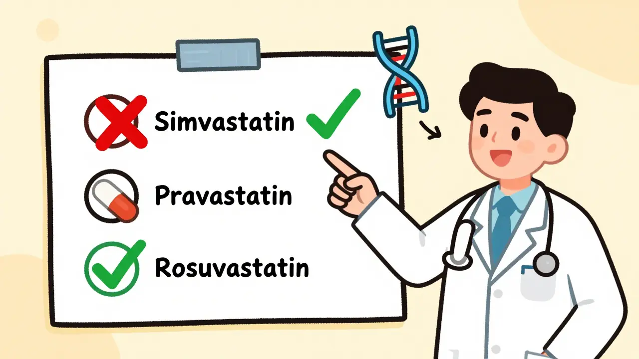 Doctor explaining safe statin alternatives based on genetic test results.