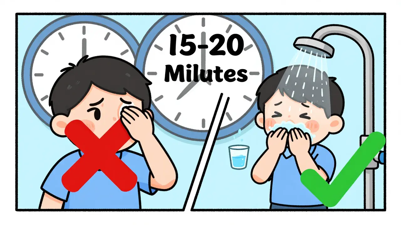 Illustration comparing eye injury mistakes and correct steps