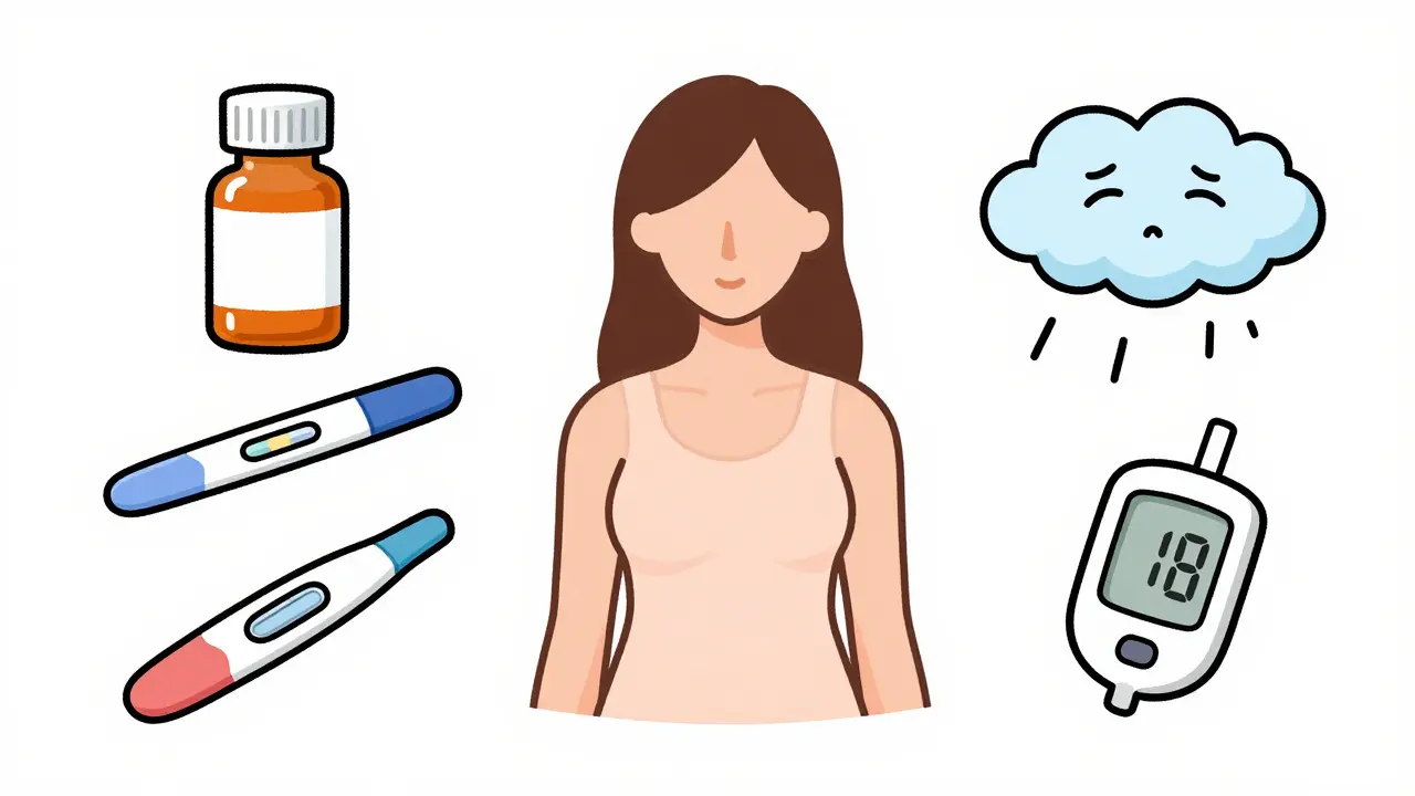 Illustration of common yeast infection triggers like antibiotics