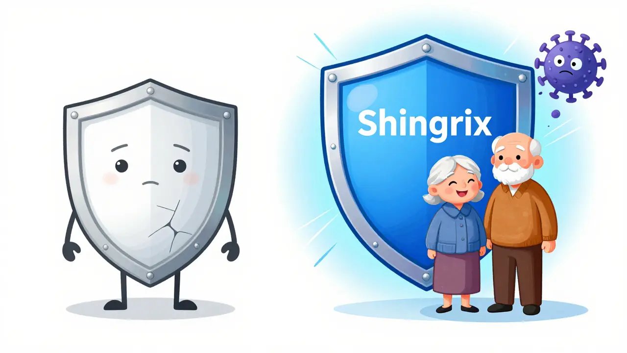 Illustration comparing a weak shield to a strong, glowing protective shield.