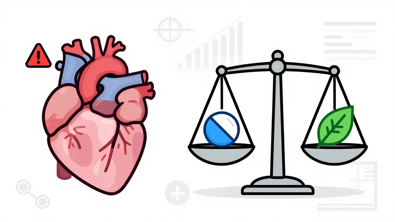 Illustration of heart risk vs therapy balance scale