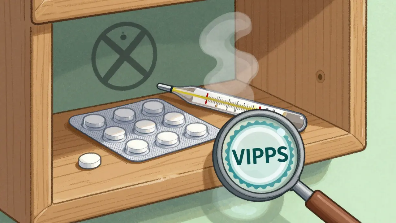 Medicine stored safely with verification seal under magnifying glass