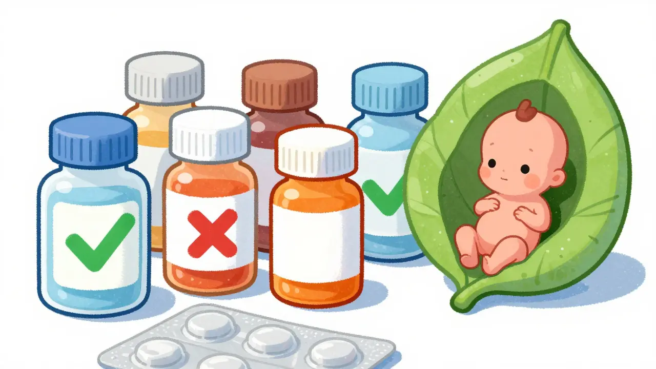 Cartoon illustration of safe and unsafe medication bottles