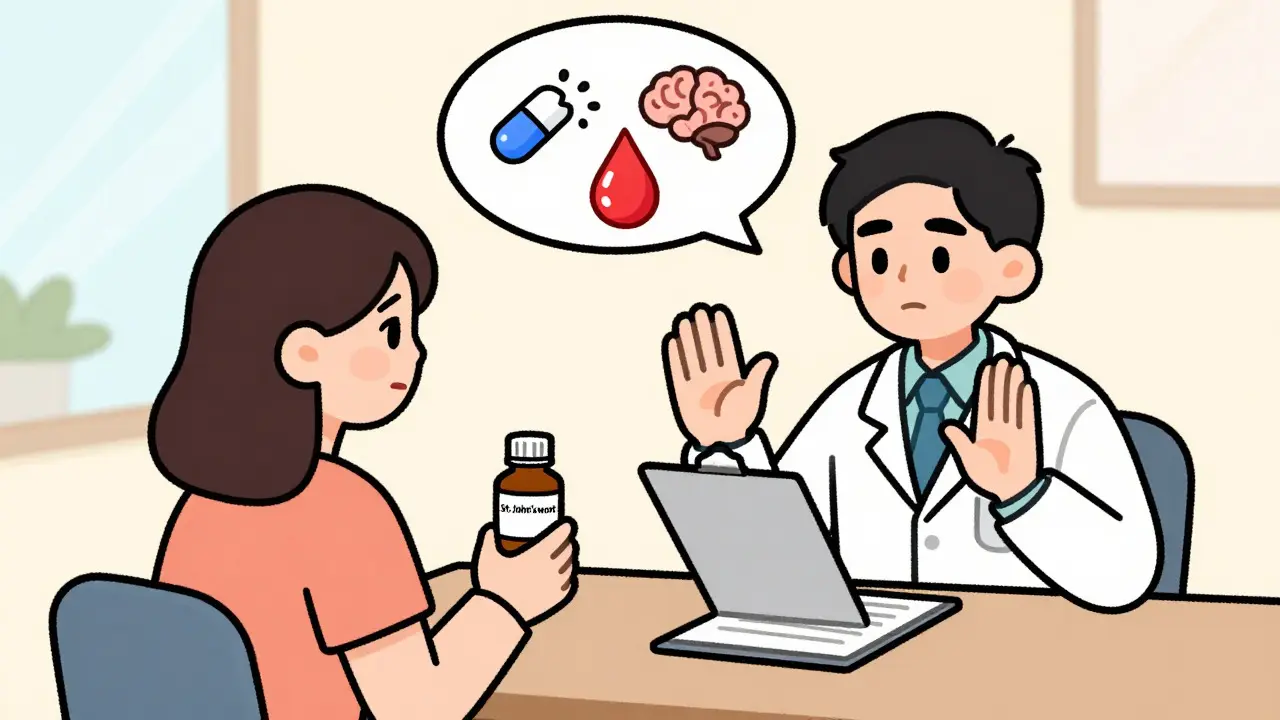 Doctor advising patient against mixing herbal supplements with meds