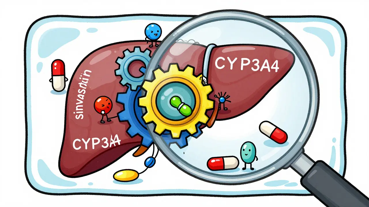 Illustration of liver enzymes processing different statin drugs